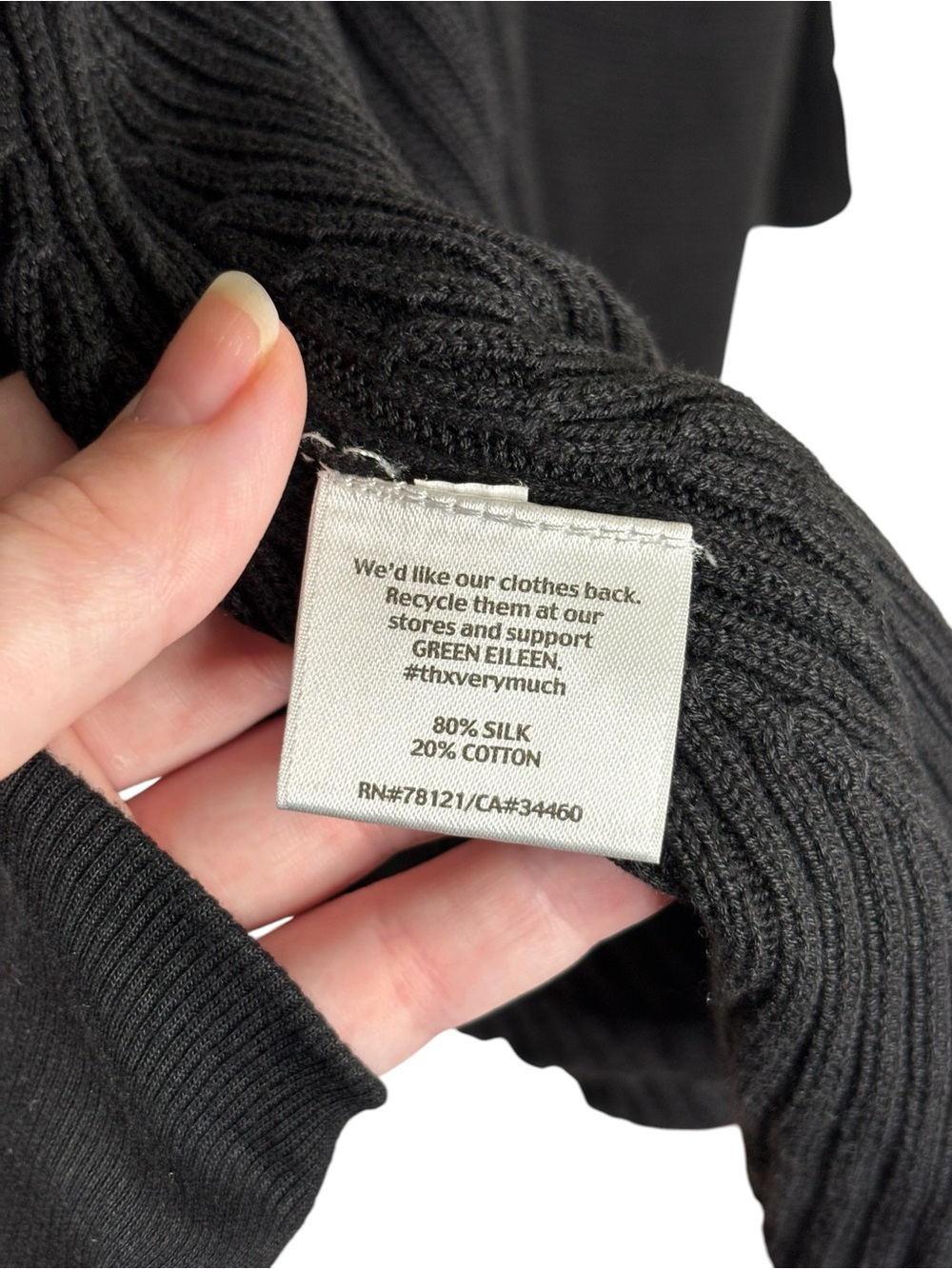 Eileen Fisher open front cardigan black silk rib knit detailing size large - Picture 6 of 6